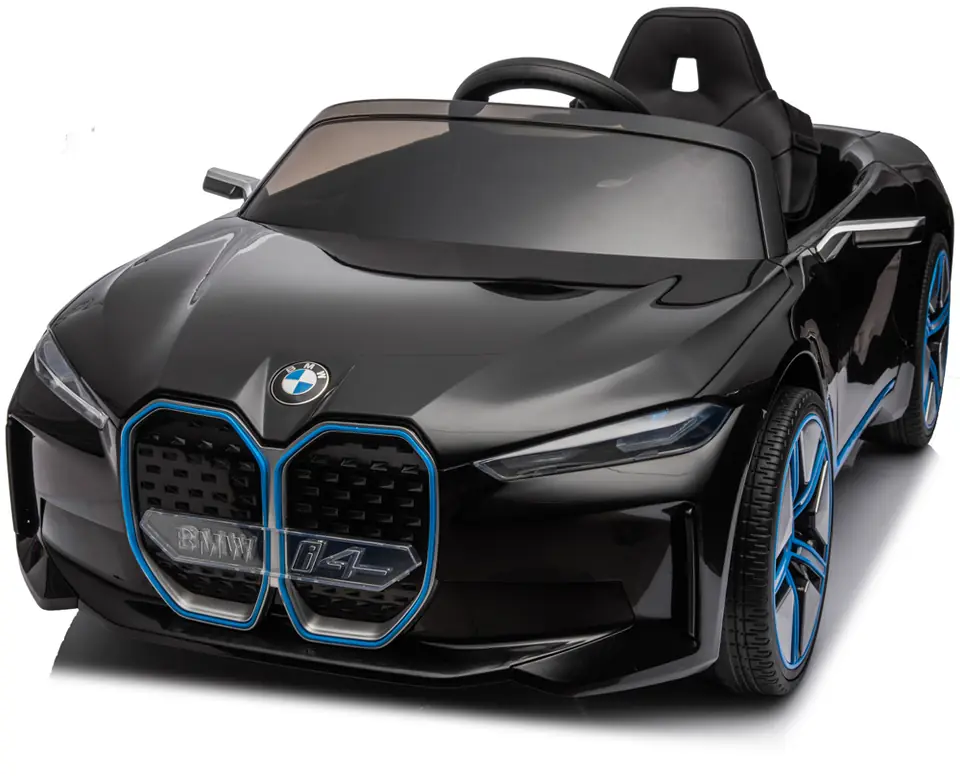 BMW i4 Kinderauto von SIMRON in Schwarz, schräg vorne