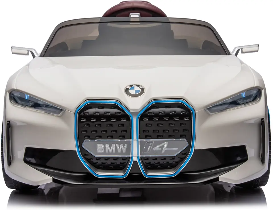 BMW i4 Kinderauto von SIMRON in Weiß, Frontansicht