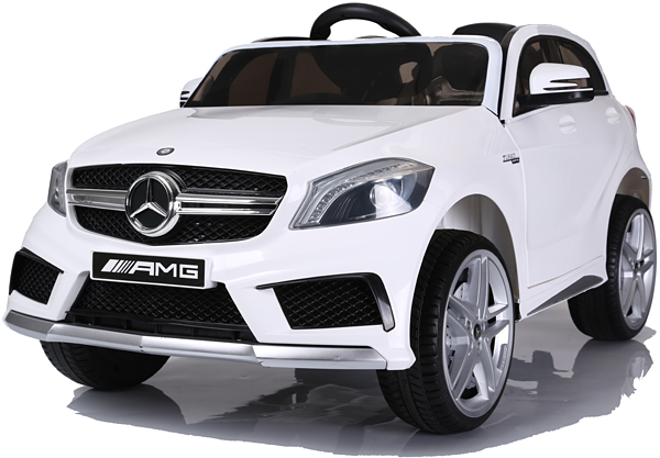 Mercedes-Benz A45 AMG Kinderauto von SIMRON in Weiß, schräg vorne