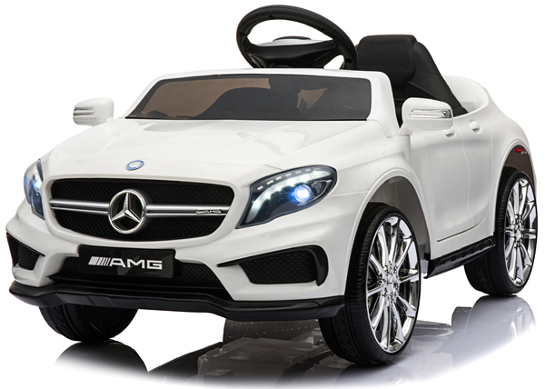 Mercedes-Benz GLA45 AMG Kinderauto von SIMRON in Weiß, schräg vorne